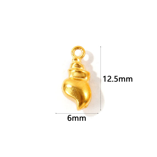 Picture of 2 PCs Eco-friendly PVD 304 Stainless Steel Ocean Jewelry Charms Wholesale 18K Gold Plated Conch/ Sea Snail 3D 12.5mm x 6mm