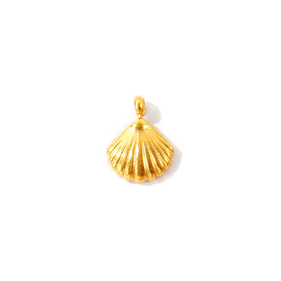 Picture of 2 PCs Eco-friendly PVD 304 Stainless Steel Ocean Jewelry Charms Wholesale 18K Gold Plated Shell Mini 8mm x 6mm