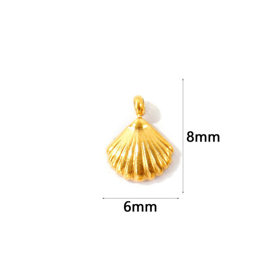 Picture of 2 PCs Eco-friendly PVD 304 Stainless Steel Ocean Jewelry Charms Wholesale 18K Gold Plated Shell Mini 8mm x 6mm