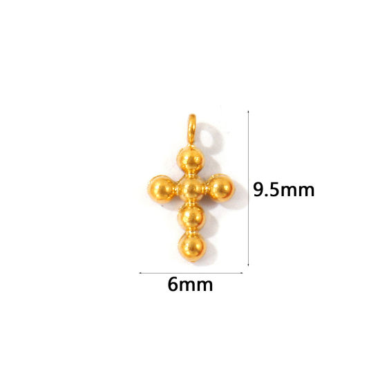 Picture of 2 PCs Eco-friendly PVD 304 Stainless Steel Religious Charms Wholesale 18K Gold Plated Cross Mini 9.5mm x 6mm