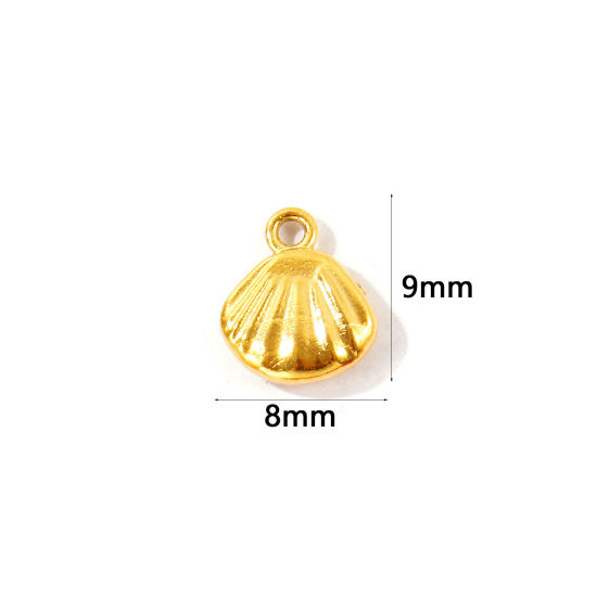 Picture of 2 PCs Eco-friendly PVD 304 Stainless Steel Ocean Jewelry Charms Wholesale 18K Gold Plated Shell Mini 9mm x 8mm