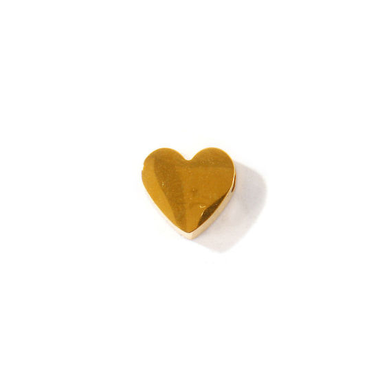 Picture of 2 PCs Eco-friendly PVD 304 Stainless Steel Valentine's Day Beads For DIY Jewelry Making Wholesale 18K Gold Plated Heart Smooth Blank 8mm x 7mm, Hole: Approx 1.8mm