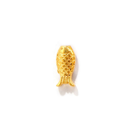 Picture of 2 PCs Eco-friendly PVD 304 Stainless Steel Ocean Jewelry Beads For DIY Jewelry Making Wholesale 18K Gold Plated Fish Animal 9mm x 4mm, Hole: Approx 1mm
