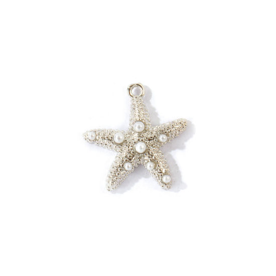 Imagen de 2 Unidades Latón Joyería del océano Colgantes Al Por Mayor Platino Chapado Estrella de mar Acrílico Imitación de Perla 19.5mm x 19mm