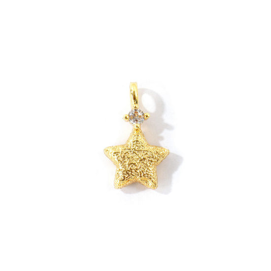 Imagen de 2 Unidades Latón Galaxia Colgantes Al Por Mayor Chapado en Oro de 18K Estrellas de cinco puntos Claro Circón Artificial 16mm x 10mm