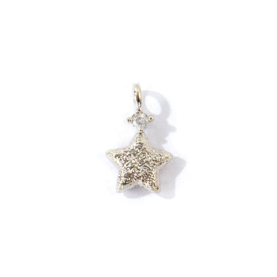 Imagen de 2 Unidades Latón Galaxia Colgantes Al Por Mayor Platino Chapado Estrellas de cinco puntos Claro Circón Artificial 16mm x 10mm