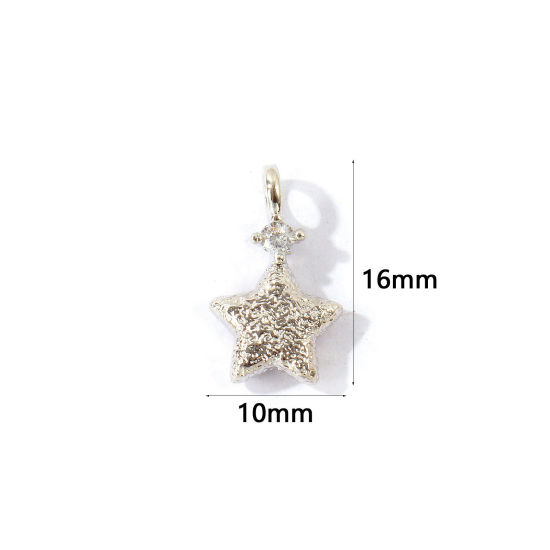 Imagen de 2 Unidades Latón Galaxia Colgantes Al Por Mayor Platino Chapado Estrellas de cinco puntos Claro Circón Artificial 16mm x 10mm
