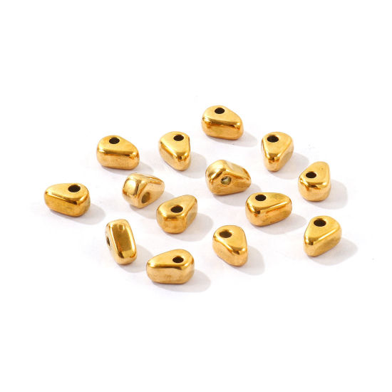 Picture of 10 PCs Eco-friendly PVD Waterproof Anti-Tarnish Hypoallergenic 304 Stainless Steel Beads For DIY Jewelry Making Wholesale 18K Real Gold Plated Irregular 7mm x 5mm, Hole: Approx 1.5mm