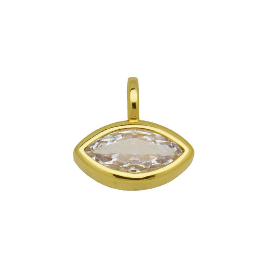 Immagine di 2 Pz Ottone Mini Ciondoli All'Ingrosso Placcato Oro 18K Olive Trasparente Cubic Zirconiae 12mm x 11mm