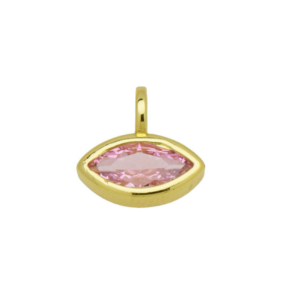 Immagine di 2 Pz Ottone Mini Ciondoli All'Ingrosso Placcato Oro 18K Olive Rosa Cubic Zirconiae 12mm x 11mm