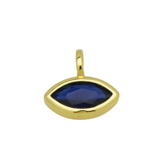 Immagine di 2 Pz Ottone Mini Ciondoli All'Ingrosso Placcato Oro 18K Olive Blu Scuro Cubic Zirconiae 12mm x 11mm