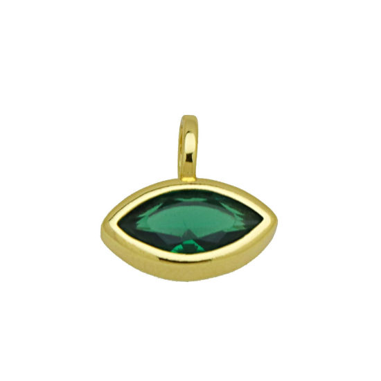 Immagine di 2 Pz Ottone Mini Ciondoli All'Ingrosso Placcato Oro 18K Olive Verde Cubic Zirconiae 12mm x 11mm