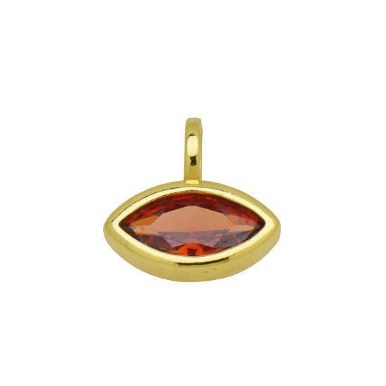 Immagine di 2 Pz Ottone Mini Ciondoli All'Ingrosso Placcato Oro 18K Olive Rosso Arancione Cubic Zirconiae 12mm x 11mm