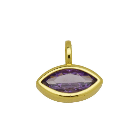 Immagine di 2 Pz Ottone Mini Ciondoli All'Ingrosso Placcato Oro 18K Olive Viola Cubic Zirconiae 12mm x 11mm