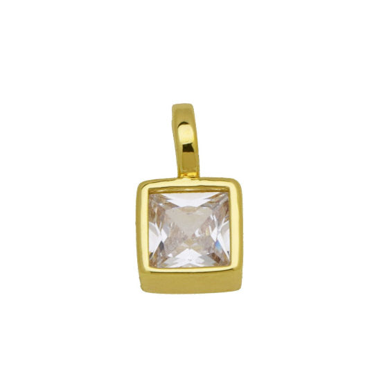 Immagine di 2 Pz Ottone Mini Ciondoli All'Ingrosso Placcato Oro 18K Quadrato Trasparente Cubic Zirconiae 11mm x 6mm
