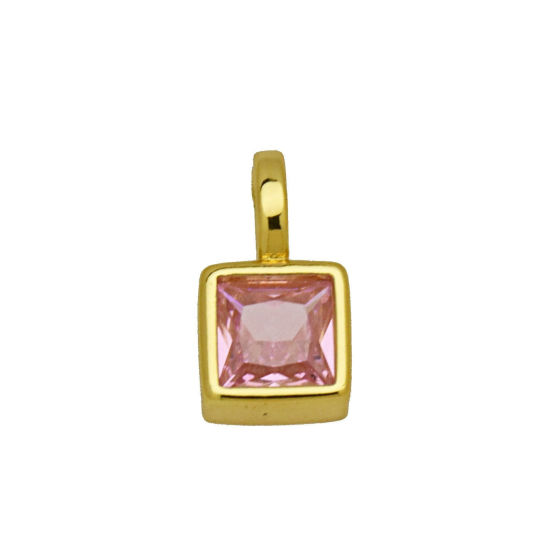 Immagine di 2 Pz Ottone Mini Ciondoli All'Ingrosso Placcato Oro 18K Quadrato Rosa Cubic Zirconiae 11mm x 6mm