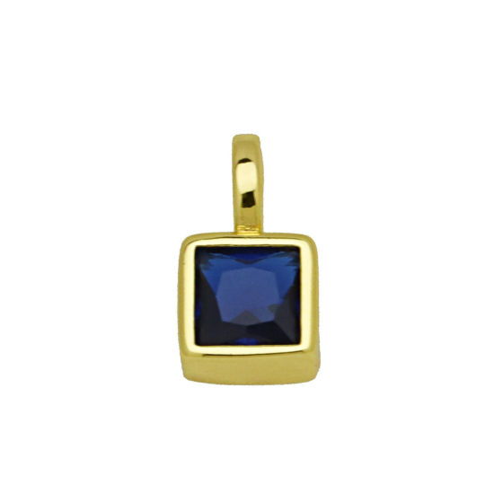 Immagine di 2 Pz Ottone Mini Ciondoli All'Ingrosso Placcato Oro 18K Quadrato Blu Scuro Cubic Zirconiae 11mm x 6mm