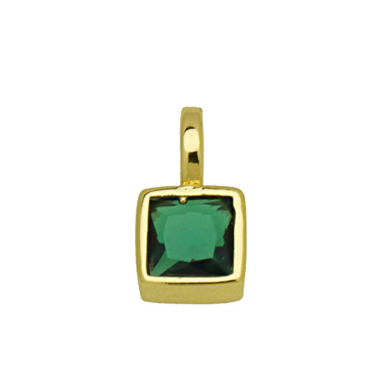 Immagine di 2 Pz Ottone Mini Ciondoli All'Ingrosso Placcato Oro 18K Quadrato Verde Cubic Zirconiae 11mm x 6mm