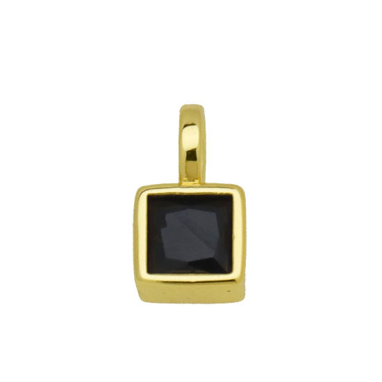 Immagine di 2 Pz Ottone Mini Ciondoli All'Ingrosso Placcato Oro 18K Quadrato Nero Cubic Zirconiae 11mm x 6mm
