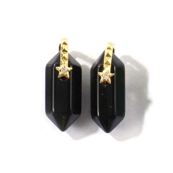 Bild von 1 Stück Umweltfreundlich Edelstein & Messing Geometrisch Charms Großhandel 18K Echtgold plattiert Schwarz Sechseckiges Prisma Klar Zirkonia 23mm x 9mm