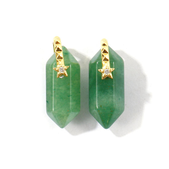 Bild von 1 Stück Umweltfreundlich Edelstein & Messing Geometrisch Charms Großhandel 18K Echtgold plattiert Grün Sechseckiges Prisma Klar Zirkonia 23mm x 9mm
