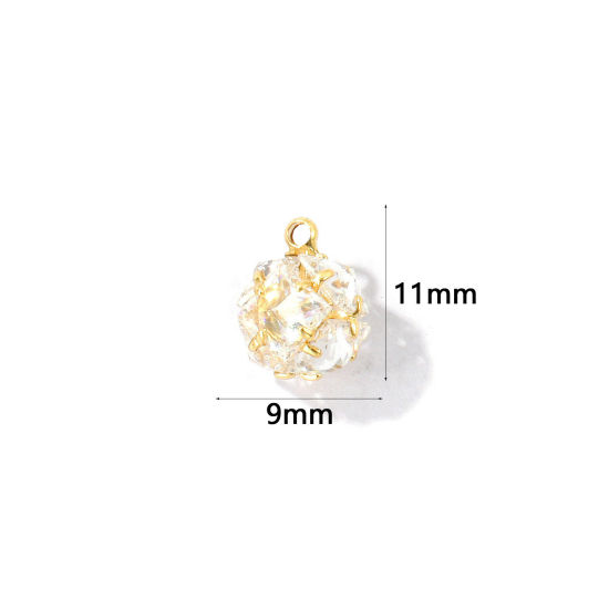 Image de 1 Pièce Breloques En Gros en Laiton Respectueux de la Nature Géométrique Plaqué Or Véritable 18K Balle à Zircone Cubique Clair 11mm x 9mm