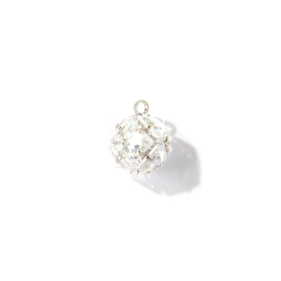 Image de 1 Pièce Breloques En Gros en Laiton Respectueux de la Nature Géométrique Plaqué Platine Véritable Balle à Zircone Cubique Clair 11mm x 9mm