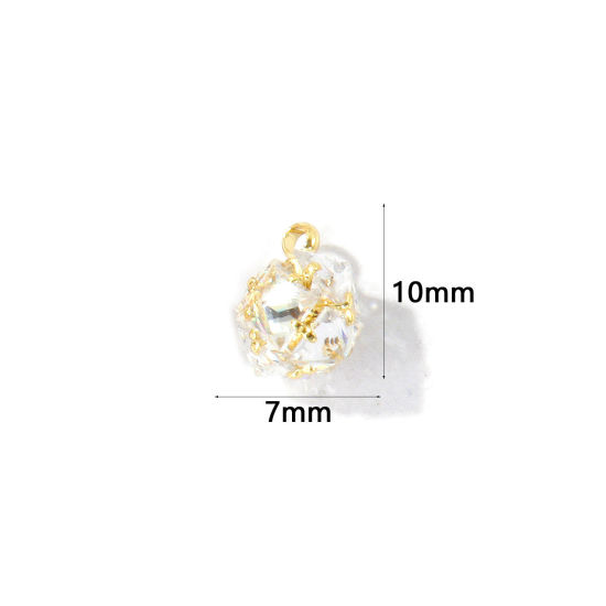 Image de 1 Pièce Breloques En Gros en Laiton Respectueux de la Nature Géométrique Plaqué Or Véritable 18K Balle à Zircone Cubique Clair 10mm x 7mm