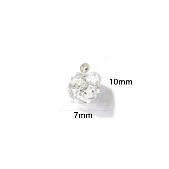 Image de 1 Pièce Breloques En Gros en Laiton Respectueux de la Nature Géométrique Plaqué Platine Véritable Balle à Zircone Cubique Clair 10mm x 7mm