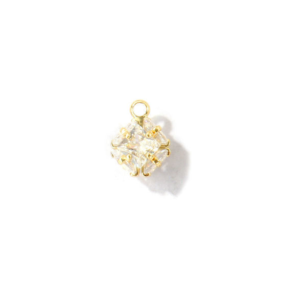 Image de 1 Pièce Breloques En Gros en Laiton Respectueux de la Nature Géométrique Plaqué Or Véritable 18K Cube à Zircone Cubique Clair 10mm x 7mm