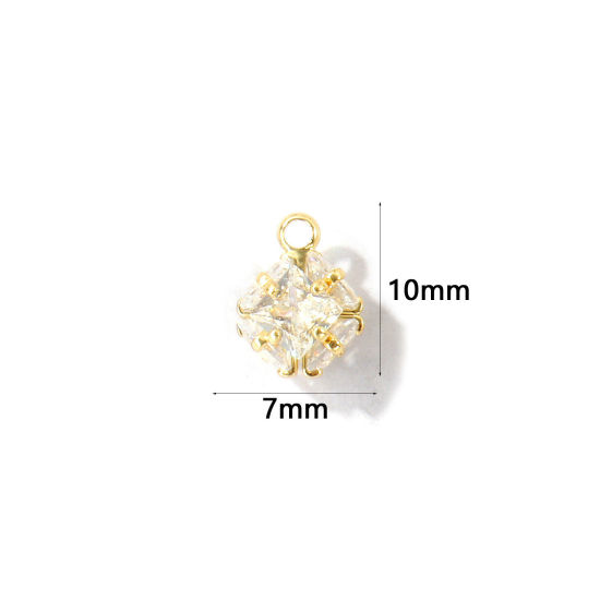Image de 1 Pièce Breloques En Gros en Laiton Respectueux de la Nature Géométrique Plaqué Or Véritable 18K Cube à Zircone Cubique Clair 10mm x 7mm