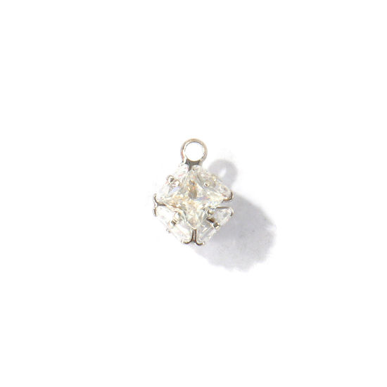 Image de 1 Pièce Breloques En Gros en Laiton Respectueux de la Nature Géométrique Plaqué Platine Véritable Cube à Zircone Cubique Clair 10mm x 7mm