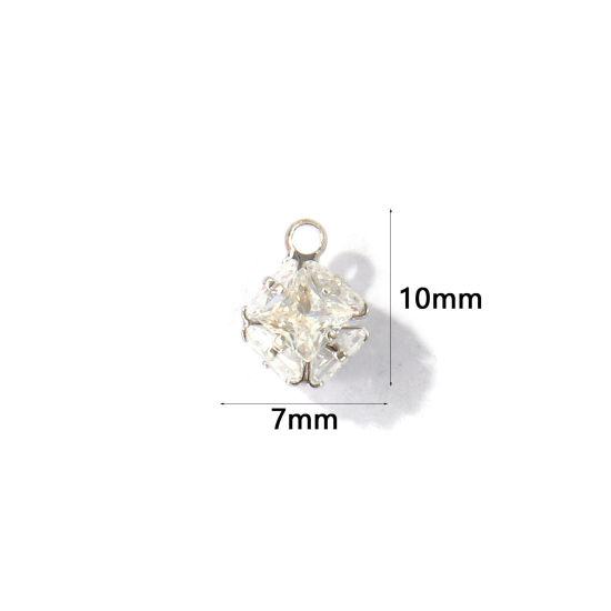 Image de 1 Pièce Breloques En Gros en Laiton Respectueux de la Nature Géométrique Plaqué Platine Véritable Cube à Zircone Cubique Clair 10mm x 7mm