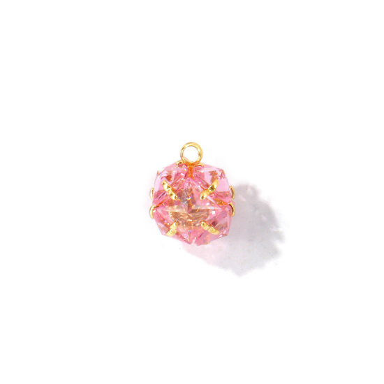 Image de 1 Pièce Breloques En Gros en Laiton Respectueux de la Nature Géométrique Plaqué Or Véritable 18K Balle à Zircone Cubique Rose 11mm x 9mm