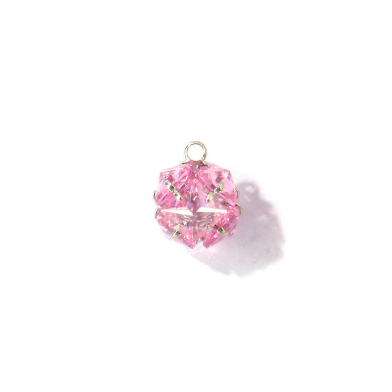 Image de 1 Pièce Breloques En Gros en Laiton Respectueux de la Nature Géométrique Plaqué Platine Véritable Balle à Zircone Cubique Rose 11mm x 9mm