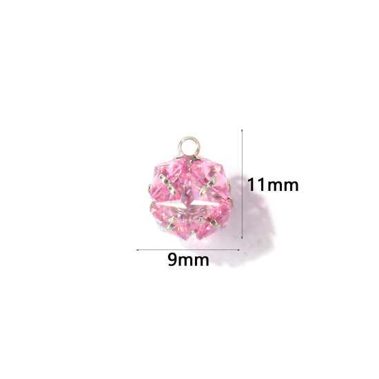 Image de 1 Pièce Breloques En Gros en Laiton Respectueux de la Nature Géométrique Plaqué Platine Véritable Balle à Zircone Cubique Rose 11mm x 9mm
