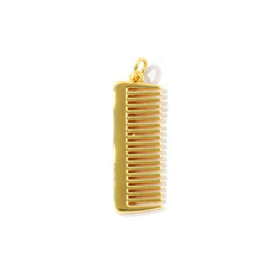 Bild von 2 Stück Umweltfreundlich Messing Anhänger Großhandel 18K Echtgold plattiert Kamm 3cm x 0.9cm