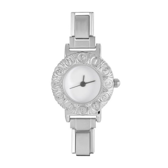 Imagen de 1 Unidad 304 Acero Inoxidable Exquisito Cara de Reloj con Enlaces de Encanto Italiano para Hacer Joyas DIY Al Por Mayor Tono de Plata Blanco Ronda 5cm x 3.8cm