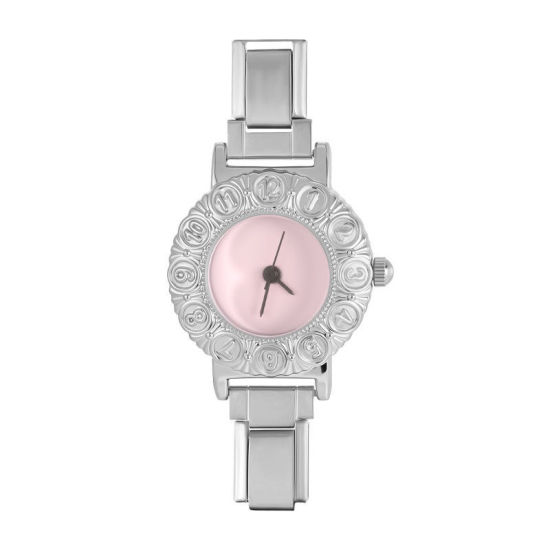 Imagen de 1 Unidad 304 Acero Inoxidable Exquisito Cara de Reloj con Enlaces de Encanto Italiano para Hacer Joyas DIY Al Por Mayor Tono de Plata Rosado Ronda 5cm x 3.8cm