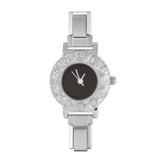 Imagen de 1 Unidad 304 Acero Inoxidable Exquisito Cara de Reloj con Enlaces de Encanto Italiano para Hacer Joyas DIY Al Por Mayor Tono de Plata Negro Ronda 5cm x 3.8cm