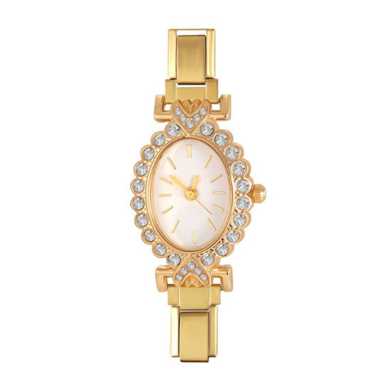 Imagen de 1 Unidad 304 Acero Inoxidable Exquisito Cara de Reloj con Enlaces de Encanto Italiano para Hacer Joyas DIY Al Por Mayor Chapado en Oro Blanco Óvalo Transparente Rhinestone 5cm x 3.8cm
