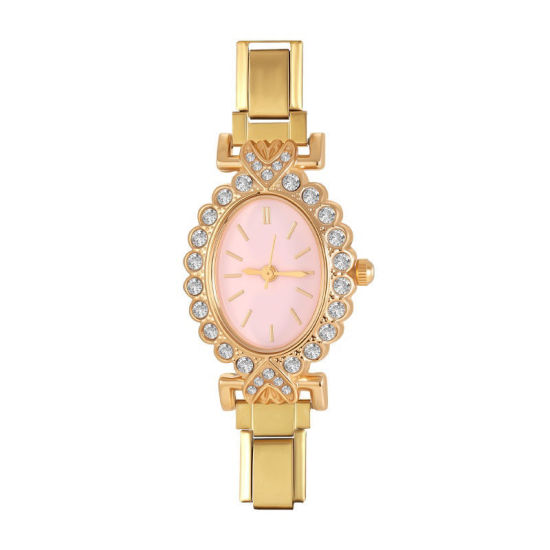 Imagen de 1 Unidad 304 Acero Inoxidable Exquisito Cara de Reloj con Enlaces de Encanto Italiano para Hacer Joyas DIY Al Por Mayor Chapado en Oro Rosado Óvalo Transparente Rhinestone 5cm x 3.8cm