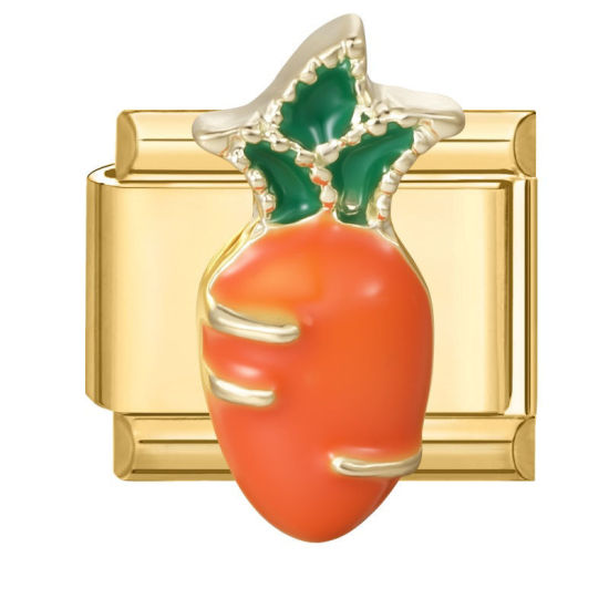 Imagen de 1 Unidad 304 Acero Inoxidable Exquisito Eslabones de Encanto Italianos para Hacer Pulseras Modulares Relojes y Joyas DIY Al Por Mayor Chapado en Oro Naranja Esmalte Rectángulo Rábano 10mm x 9mm