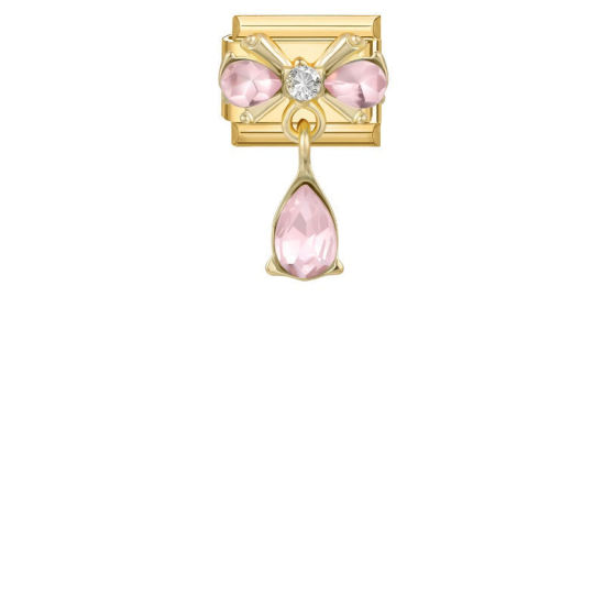Imagen de 1 Unidad 304 Acero Inoxidable Exquisito Eslabones de Encanto Italianos para Hacer Pulseras Modulares Relojes y Joyas DIY Al Por Mayor Chapado en Oro Rectángulo Nudo Mariposa Rosa Rhinestone 10mm x 9mm