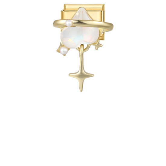 Imagen de 1 Unidad 304 Acero Inoxidable día de San Valentín Eslabones de Encanto Italianos para Hacer Pulseras Modulares Relojes y Joyas DIY Al Por Mayor Chapado en Oro Rectángulo Universo Planeta Blanco Rhinestone 10mm x 9mm