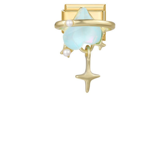 Imagen de 1 Unidad 304 Acero Inoxidable día de San Valentín Eslabones de Encanto Italianos para Hacer Pulseras Modulares Relojes y Joyas DIY Al Por Mayor Chapado en Oro Rectángulo Universo Planeta Azul Rhinestone 10mm x 9mm