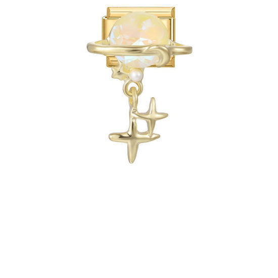 Imagen de 1 Unidad 304 Acero Inoxidable día de San Valentín Eslabones de Encanto Italianos para Hacer Pulseras Modulares Relojes y Joyas DIY Al Por Mayor Chapado en Oro Rectángulo Universo Planeta Amarillo Claro Rhinestone 10mm x 9mm