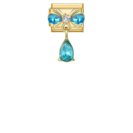 Imagen de 1 Unidad 304 Acero Inoxidable Exquisito Eslabones de Encanto Italianos para Hacer Pulseras Modulares Relojes y Joyas DIY Al Por Mayor Chapado en Oro Rectángulo Nudo Mariposa Azul Rhinestone 10mm x 9mm