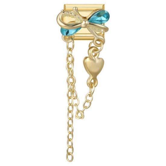 Imagen de 1 Unidad 304 Acero Inoxidable Exquisito Eslabones de Encanto Italianos para Hacer Pulseras Modulares Relojes y Joyas DIY Al Por Mayor Chapado en Oro Rectángulo Nudo Mariposa Verde Azul Rhinestone 10mm x 9mm