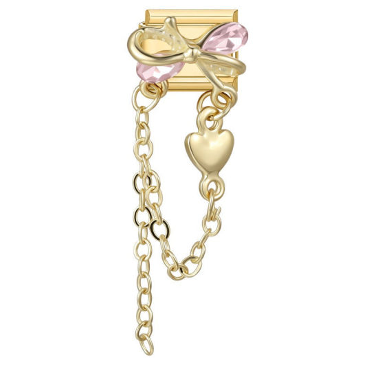 Imagen de 1 Unidad 304 Acero Inoxidable Exquisito Eslabones de Encanto Italianos para Hacer Pulseras Modulares Relojes y Joyas DIY Al Por Mayor Chapado en Oro Rectángulo Nudo Mariposa Rosa Rhinestone 10mm x 9mm